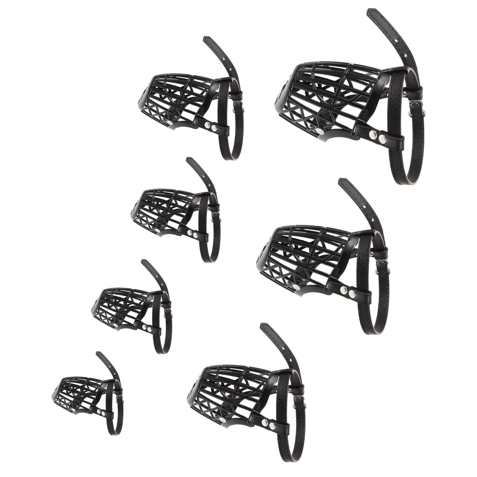 JUMPLAWN 7-piece Adjustable Dog Muzzle Set Plastic Basket Mouth Cover with Pu Leather Strap Anti-bite Dog Muzzle for Large Breeds (black)