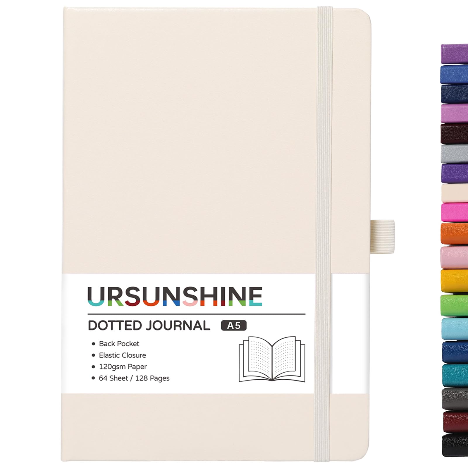 Dotted Journal/Notebook - Dot Grid Hard Cover Notebook, Premium Thick Paper with Fine Inner Pocket, Black Smooth Faux Leather, Pen Loop, 5.3'' x 8.26'' - Vanilla