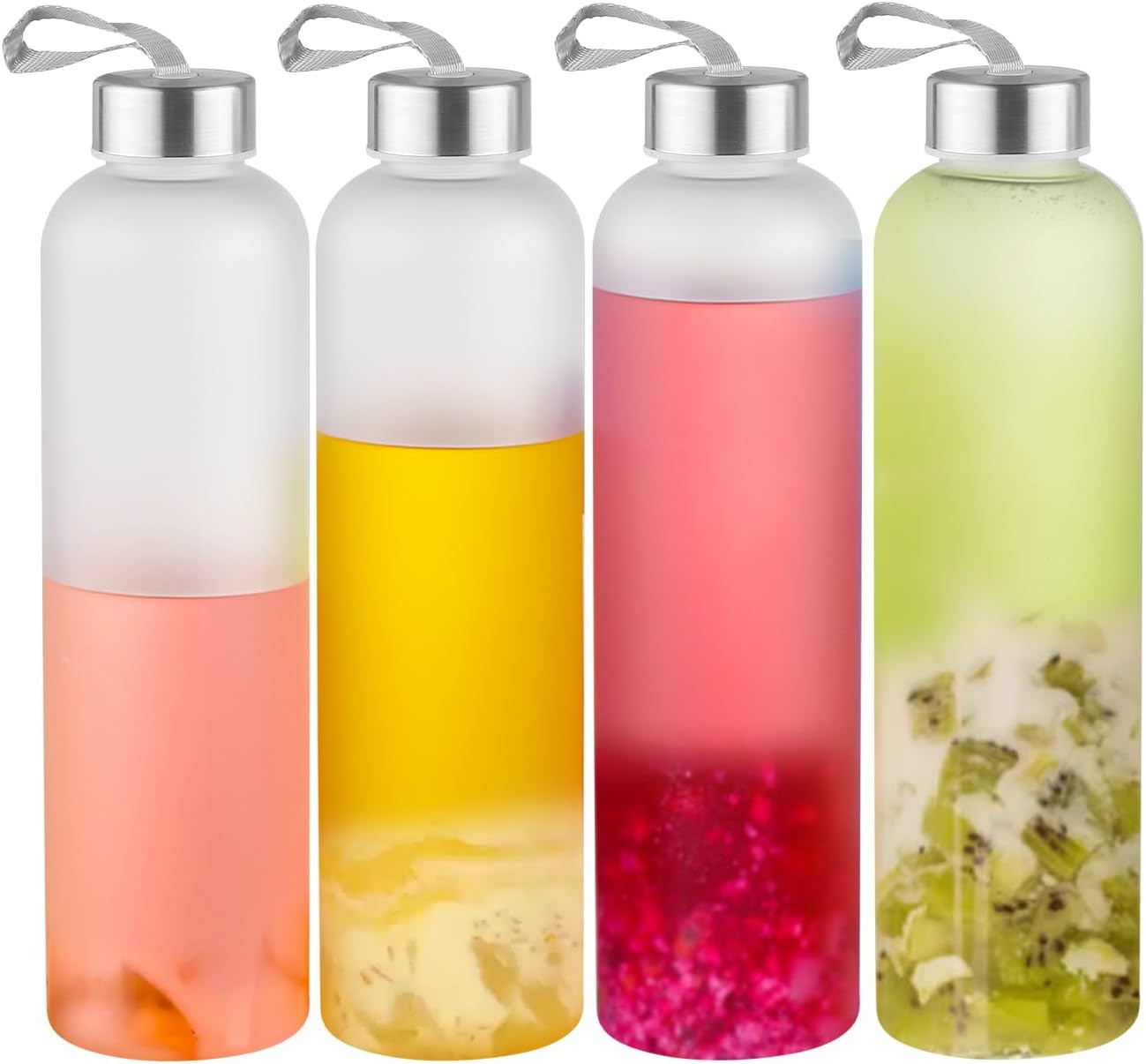 Plastic Frosted Water Bottle 27 Oz Reusable Bottles with Silver Stainless Steel Lids, Leak-Proof Clear Bottle with Cleaning Brush and Funnel for Sports and Travel (4) Plastic Frosted Water Bottle 27 Oz Reusable Bottles with Silver Stainless Steel Lids, Leak-Proof Clear Bottle with Cleaning Brush and Funnel for Sports and Travel (4)