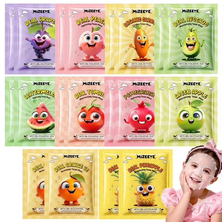 10 Pack Fruit Face Mask Set for Girls & Teens, Hydrating Kids Sheet Facial Mask with Natural Fruit Extracts, Gentle for Sensitive Skin, Skincare Gift Set for Spa Party & Birthday, Daily Care image 5