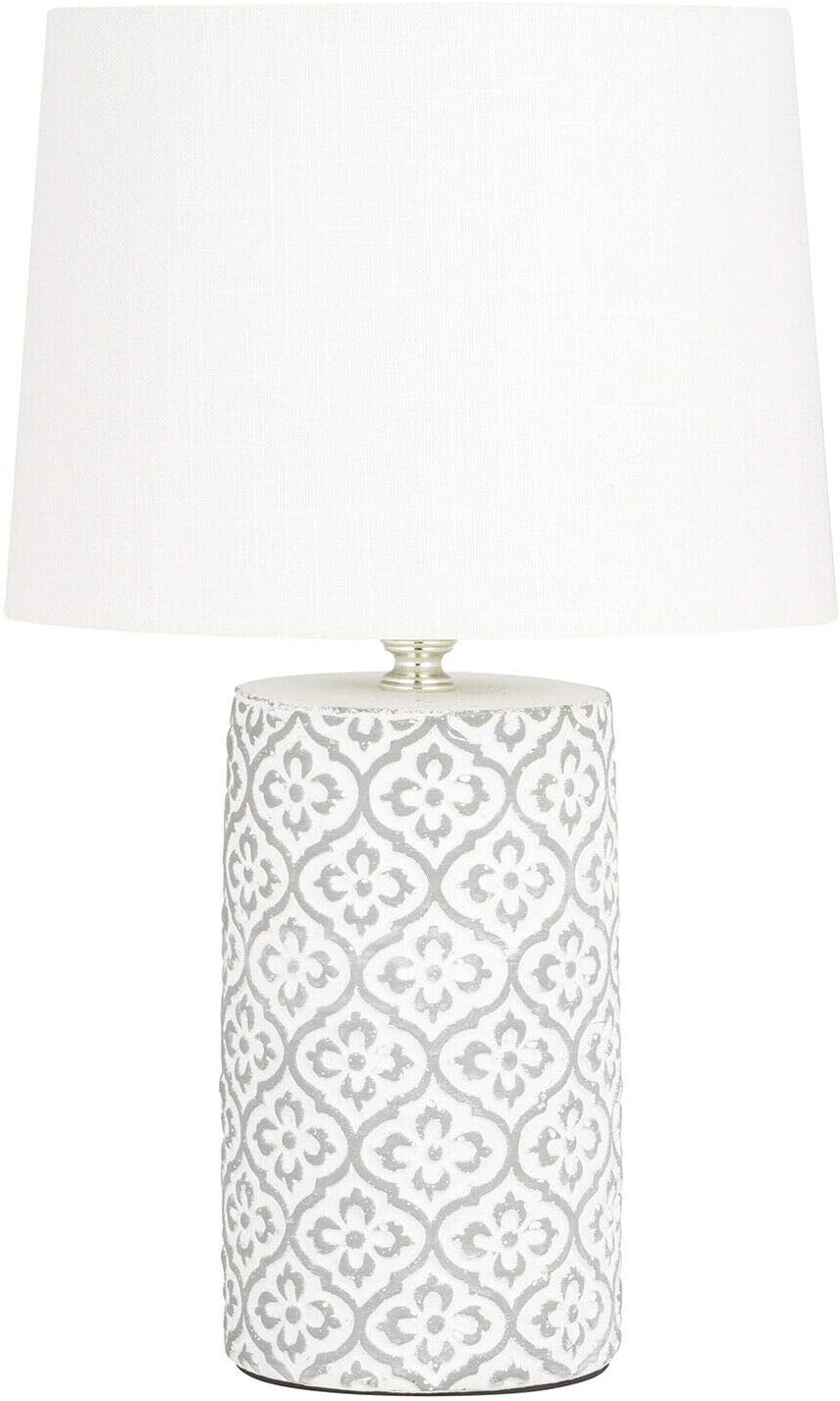 EEMKAY New Unique Vintage Quatrefoil Moroccan Inspired Pale Grey Table Lamp Light White Shade