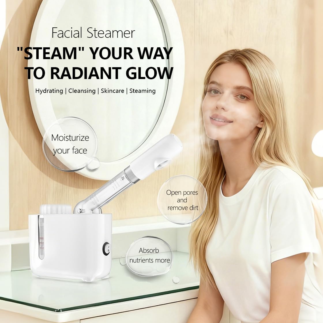 Vaporizzatore facciale portatile e sauna per il viso con design aromaterapia per la cura della persona a casa o in salone di bellezza idratante per la cura della pelle (bianco 150 ml)