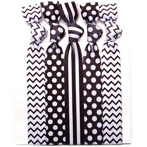 Hair Ties Ponytail Holders -(Dotted and Stripes,Fashion Colors)-5 Pack No Crease Ouchless Stretchy Elastic Styling Accessories Pony Tail Holder Ribbon Bands - By GOLDROSE Cover