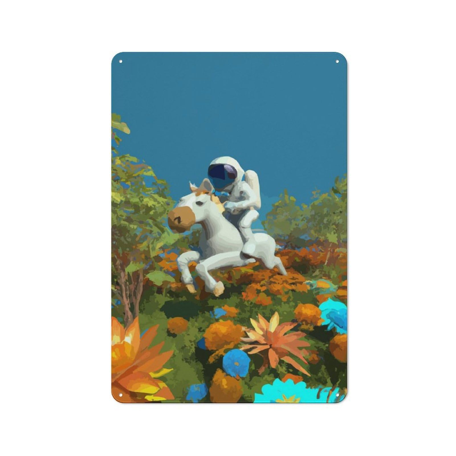 Junmoney Horse Astronaut Tin Wall Plaque 30X20cm With For Studio Or Craft Room, For Metal Sign Collectors, For Kitchen And Home Bar Decor