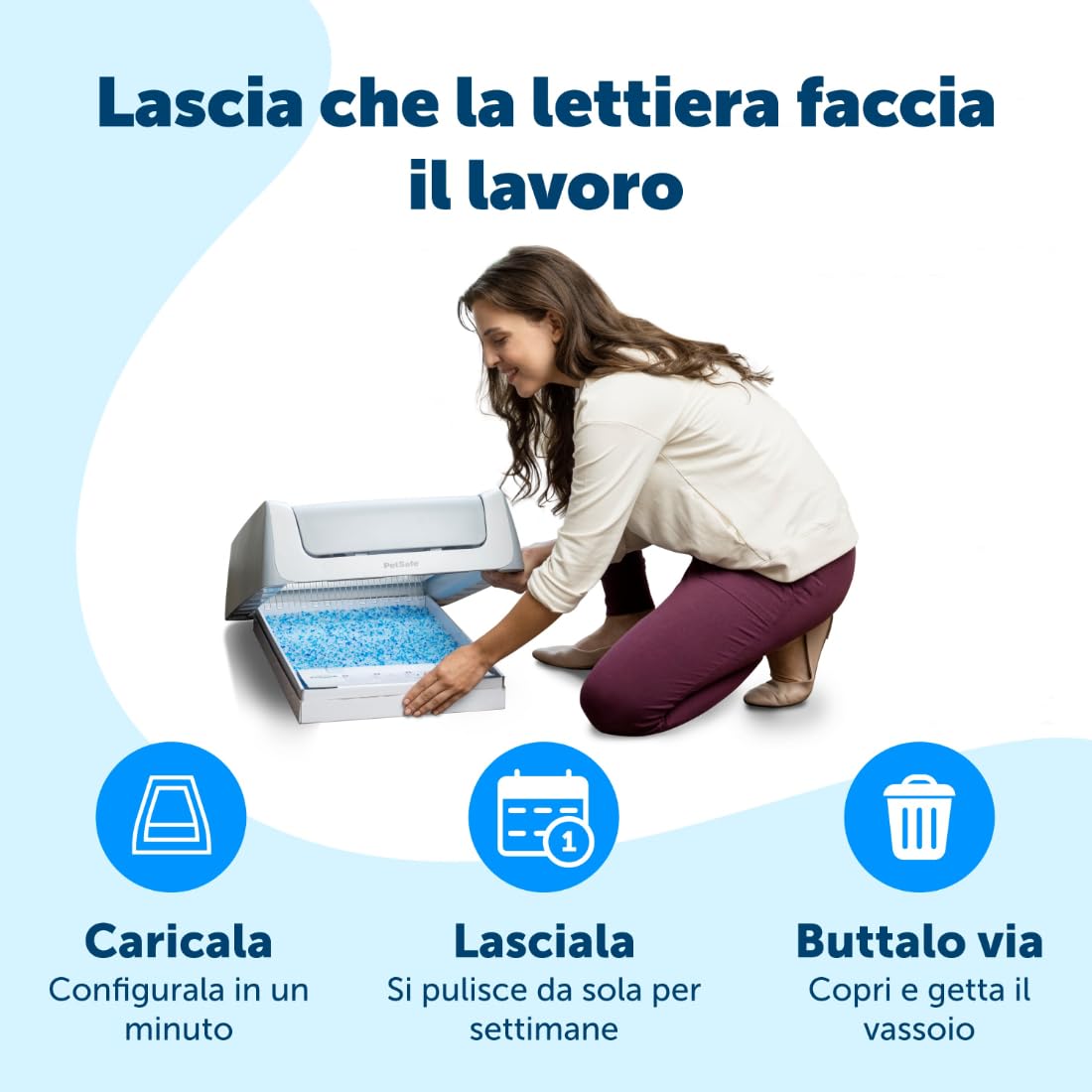 Ricariche per vassoio per lettiera in cristalli ScoopFree PetSafe, profumo di lavanda, monouso, con protezione anti-perdite e lettiera a bassa dispersione – assorbe gli odori al contatto, 3 vassoio