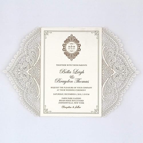 Miniatura 6 de Paquete de 25 elegantes tarjetas de invitaciones de boda, ahorra la fecha, invitaciones de corte láser marfil con lazo de cinta y sobres,