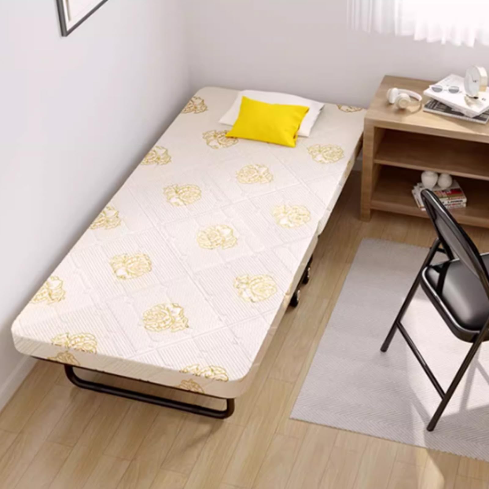 Brandina Pieghevole con Materasso da Campeggio Stabile Struttura con Telaio in Acciaio Letto Singolo Pieghevole con Ruote per Casa Ufficio(190x70x41cm)