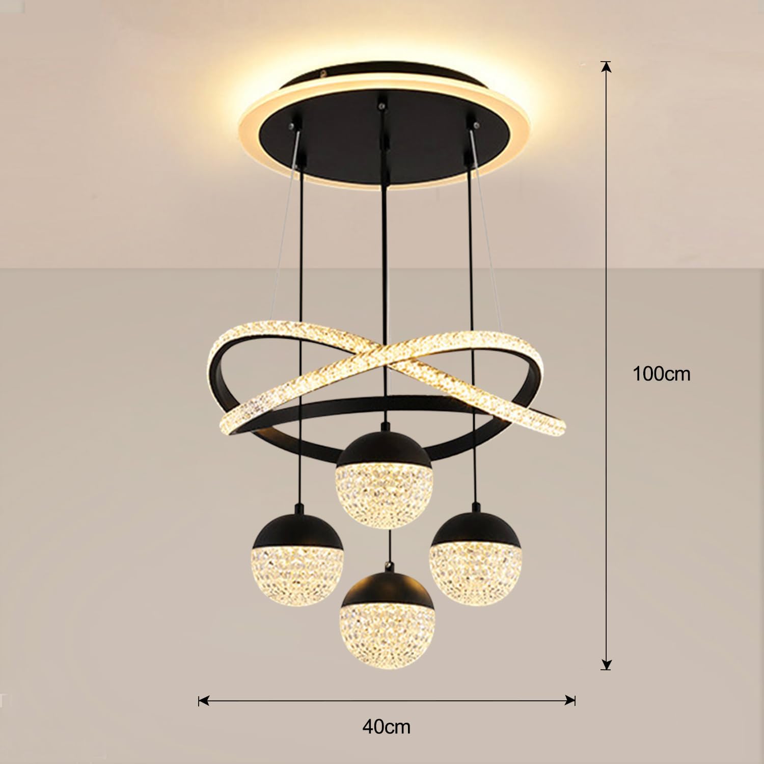 JDONG LED Pendelleuchte Kristall Hängelampe Esstisch 54W LED Hängeleuchte Höhenverstellbar für Esszimmer Wohnzimmer,Dimmbar Hängeleuchte mit Fernbedienung