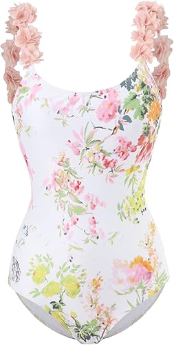Miniatura 7 de Trajes de baño de mujer con estampado abstracto con muescas cuadradascuello en V floral vacaciones de una pieza con cubierta