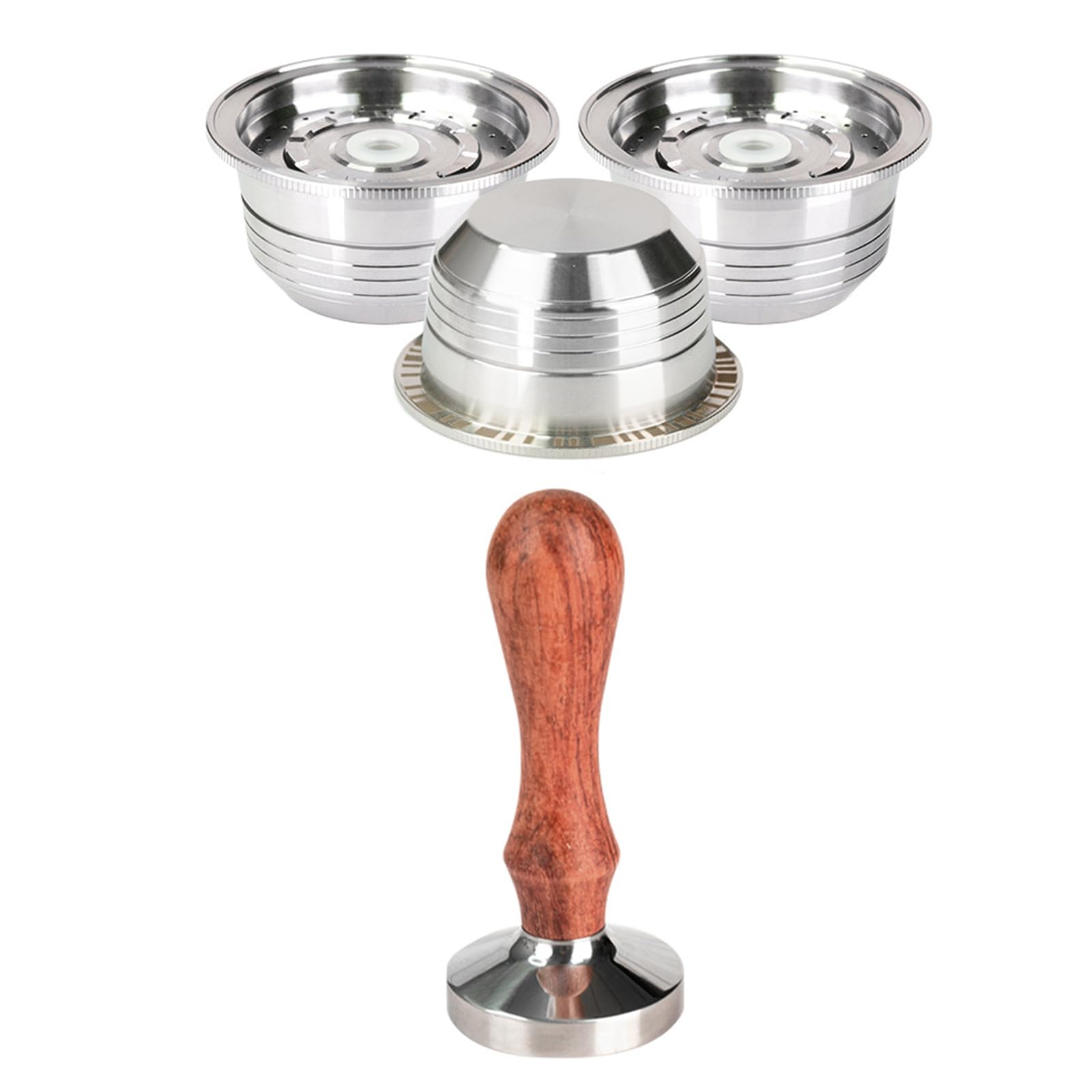 Mekalero Dishwasher Safe Metal Espresso Pods Cup Coffee Pods Shell with Tamping Tool Stainless Steel Texture for Tamper