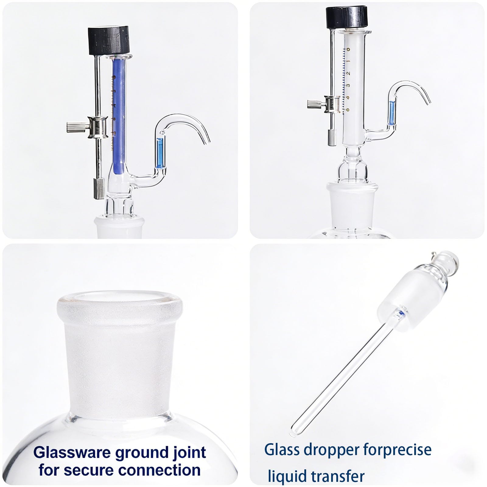 Botella de pipeta de vidrio, dispensador de líquido micro ajustable con perilla de control de acero inoxidable, herramienta de caída de precisión para pruebas y medición de laboratorio