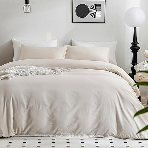JELLYMONI Beige Duvet Cover Queen Size - 100% Washed Cotton