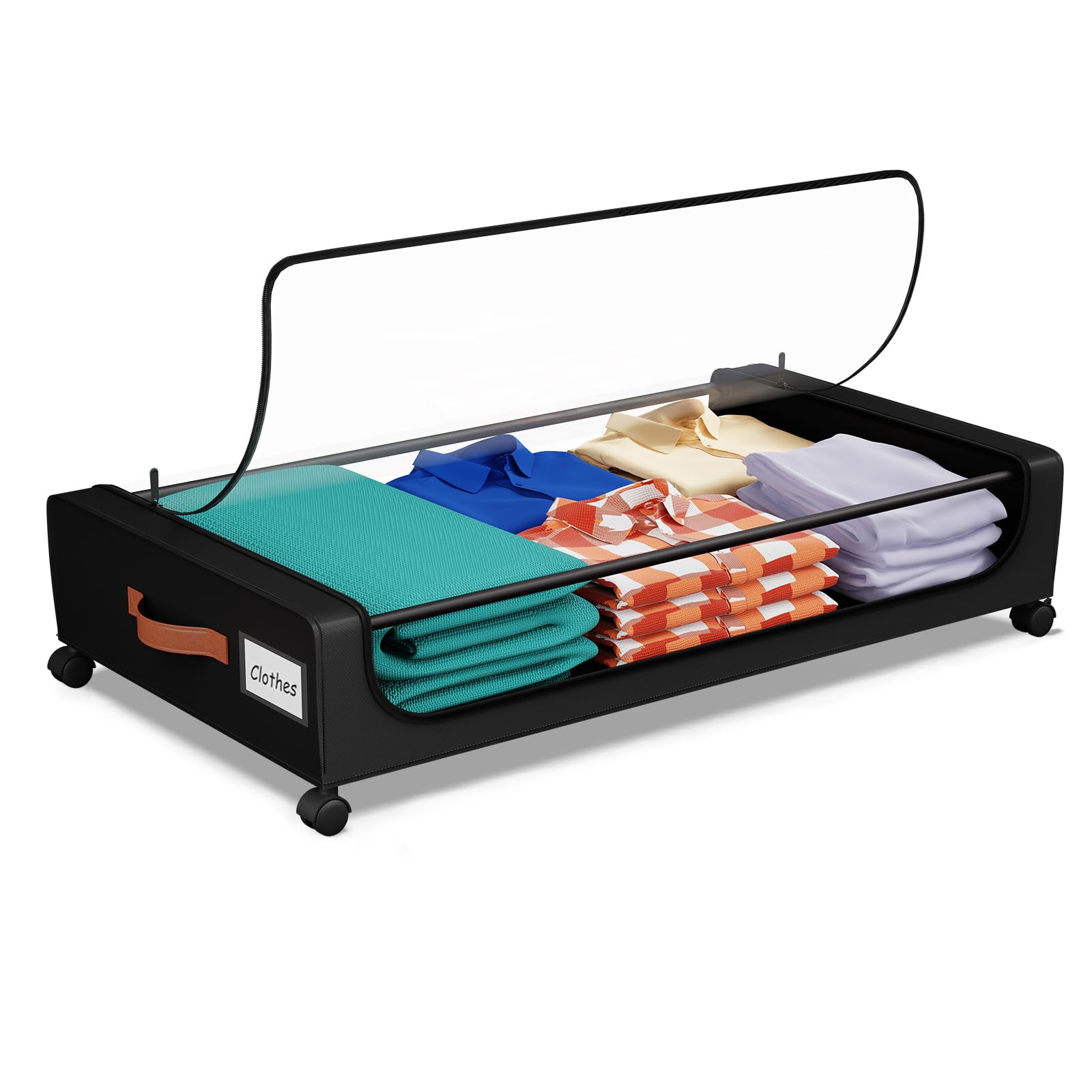 Futego Under Bed Storage with Wheels, 50L UnderBed Storage Containers with Clear Lid and Handles, Under the Bed Storage Bins Drawers for Clothes,Blankets,Shoes,Books