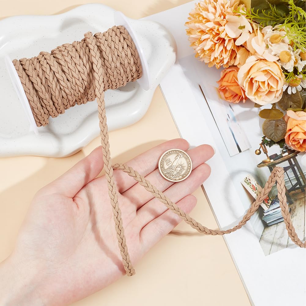 GORGECRAFT Cordon En Cuir Tressé Plat En PU 5mX8mm Fils De Tressage En Similicuir Corde De Cravate Bolo Pour Bricolage Bracelet Collier Ras Du Cou