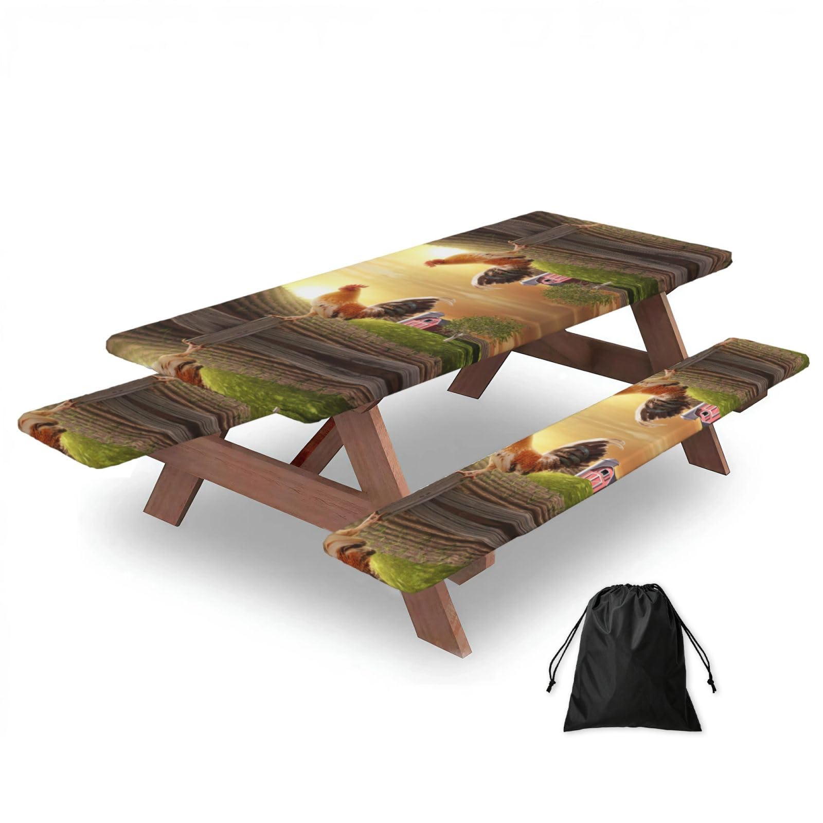 Zyjhyy Black Chicken Rooster Print 3 Pack Wipeable Picnic Bench Cover And Table Cover Lightweight Table Cloth For Camping Outdoor