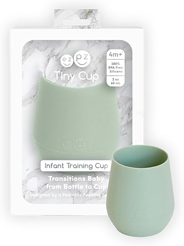 ezpz Tiny Cup (Sage) - 4 months+ - 100% Silicone Training Cup for Infants - Designed by a Pediatric Feeding Specialist - Baby-Led Weaning Essentials & Baby Gifts