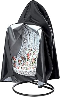 Tocawe Funda para silla colgante, impermeable, con cordón, con cremallera, para columpio de patio, jardín, columpio de jardín, mecedora, color negro (115 x 190 cm)