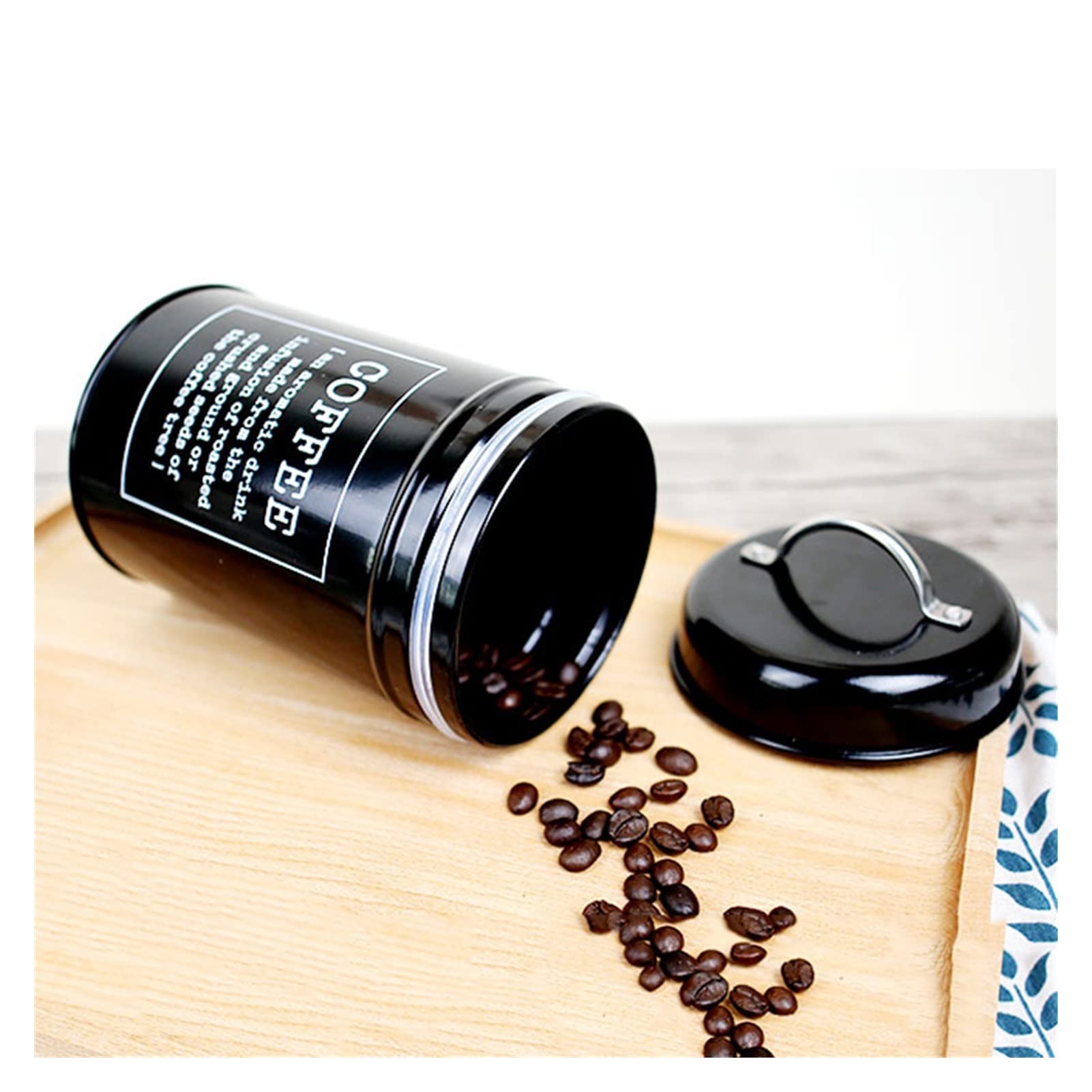QINGGANGLING999 Kaffeedosen Set von 3 Tee Kaffee Zucker Metallkleid Küche Aufbewahrungsbox Food Canist Behälter Küchenbehälter mit Deckeln Kaffeedose Luftdicht (Color : Black)