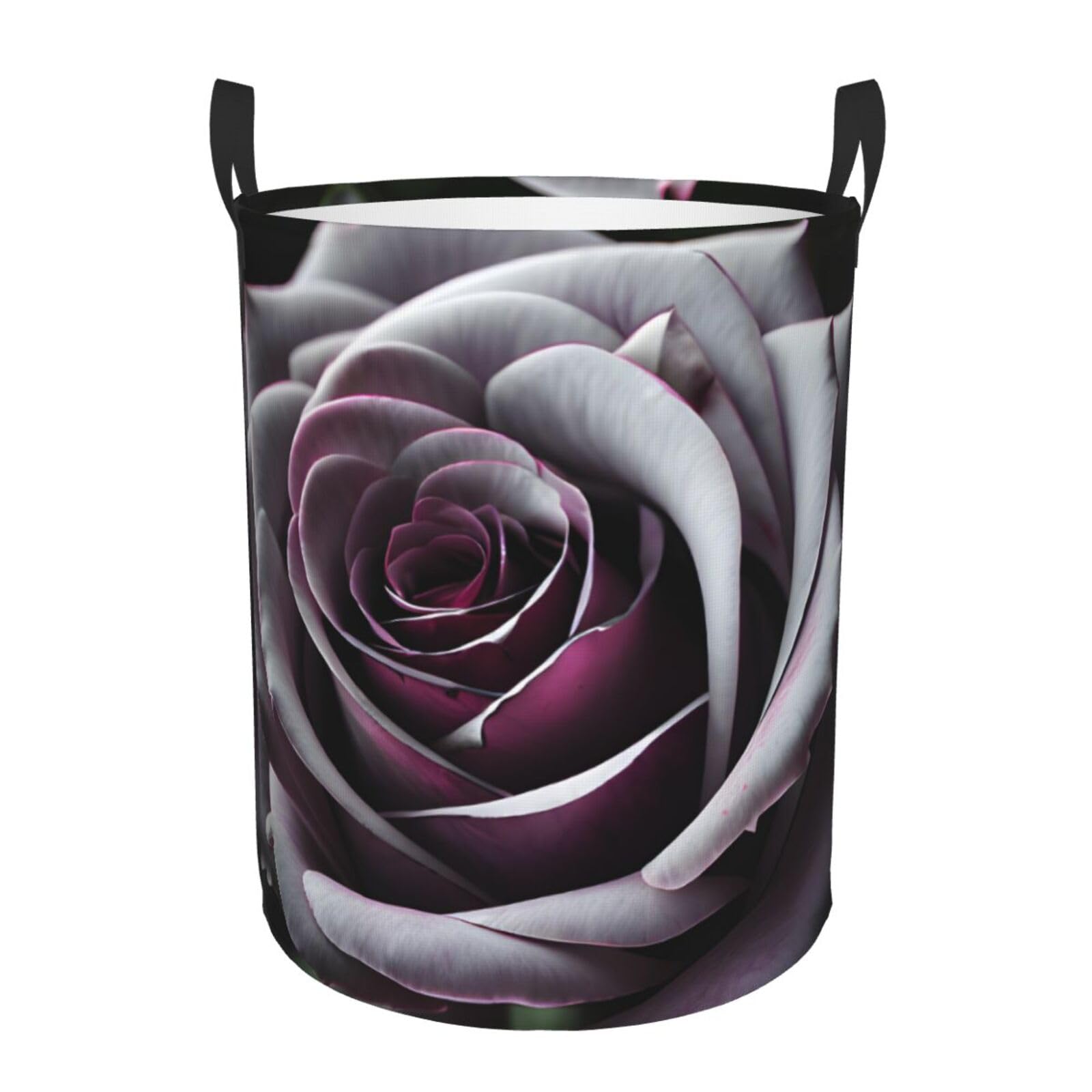 M Collapsible Laundry Hamper Round Gothic Rose Flower Print Storage