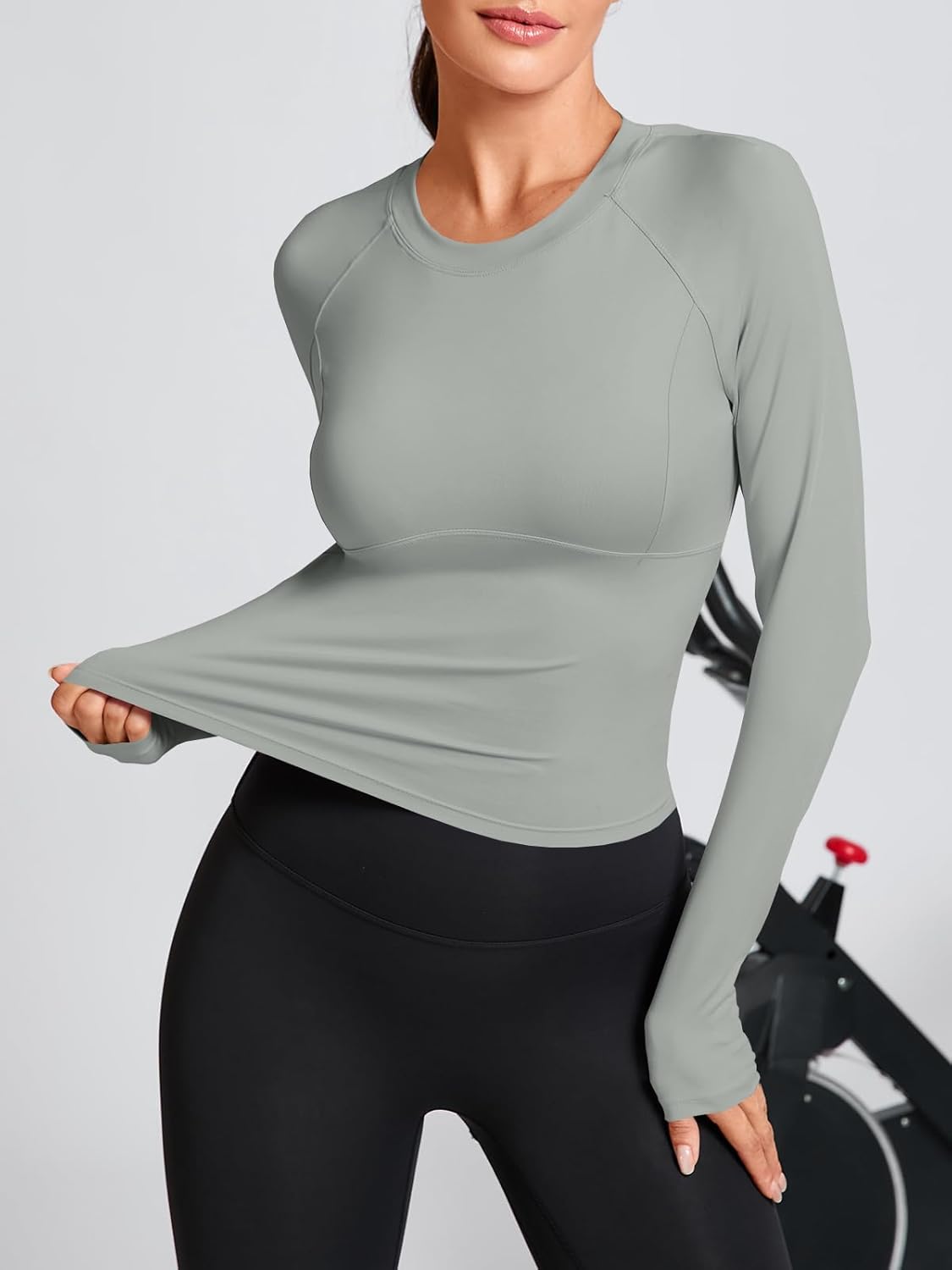 Fisoew Womens Long Sleeve Workout Tops Athletic Shirts Crew Neck Compression Yoga Active T Shirt - Image 4