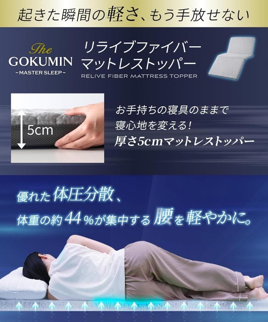 彡新品彡GOKUMIN マットレス トッパー 体圧分散 腰を休ませる 三つ折り Amazon.co.jp: GOKUMIN マットレス トッパー 体圧分散 腰を休ませる 三