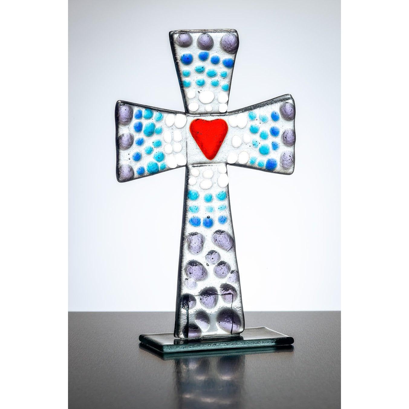 Fused Glass Standing Cross - Purple & Blue