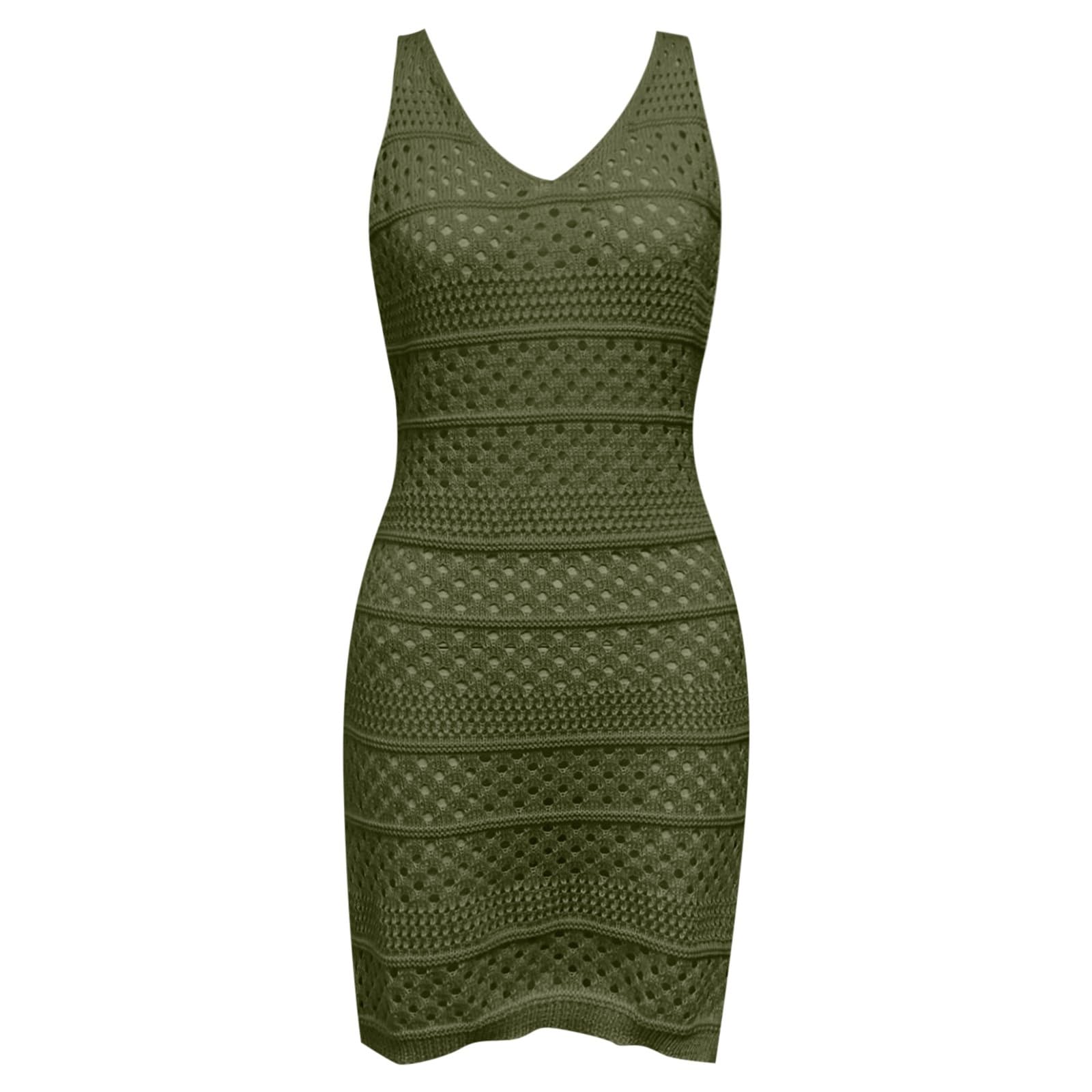 Generisch Vestido de ganchillo para mujer, vestido de playa para mujer, bikini para mujer, sexy, hueco, de punto, sin mangas, estilo bohemio, minivestido para playa, vacaciones, traje de baño