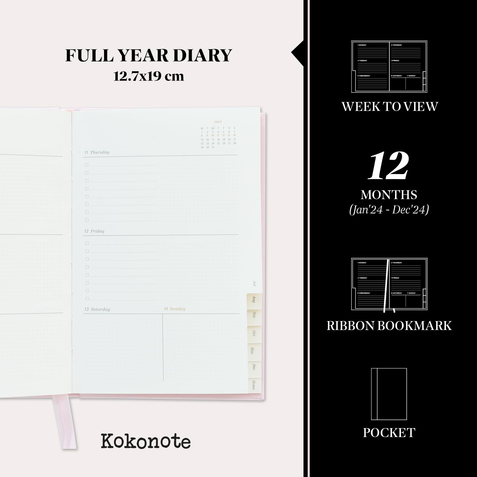 Kokonote Sakura Classy 2024 Week To View Diary - Image 2