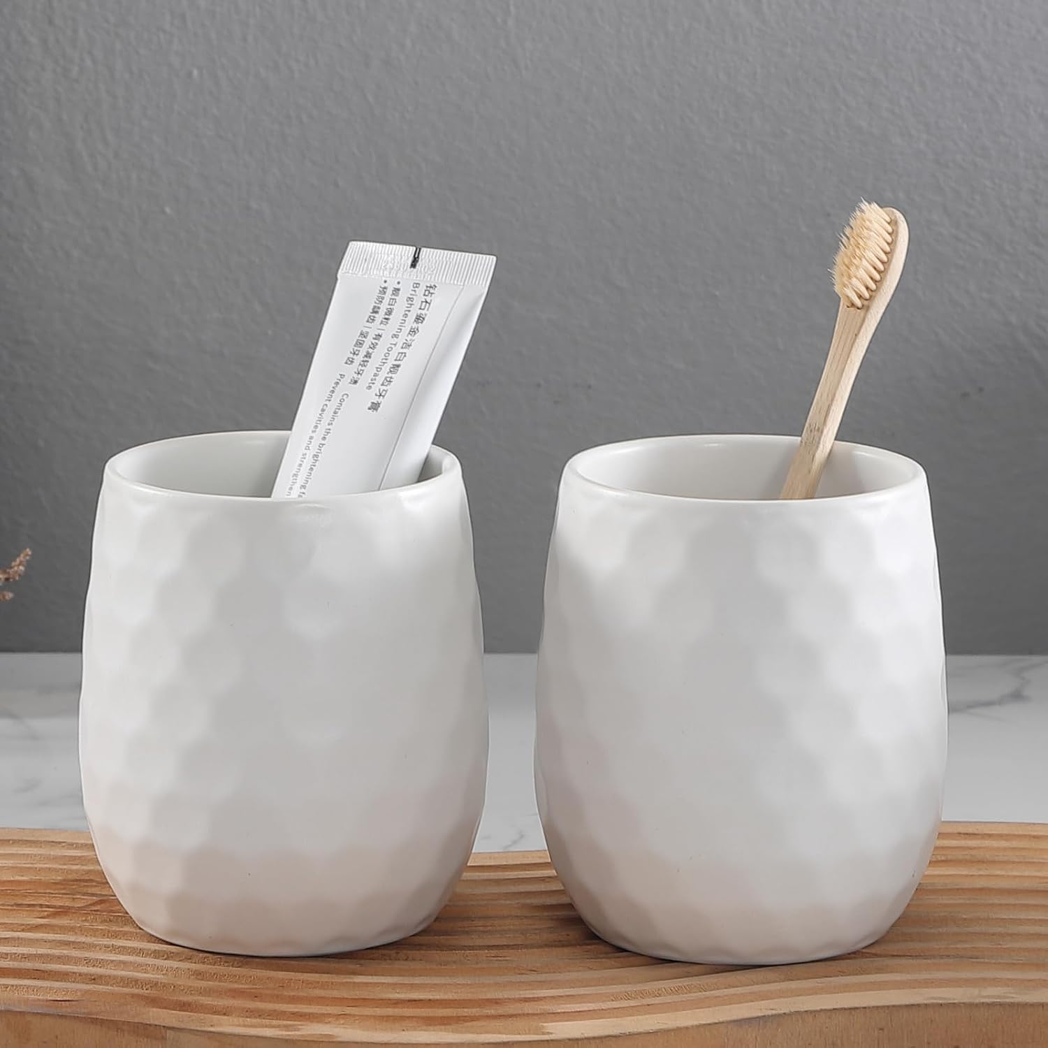 Ceramic Honeycomb Toothbrush Holders for Bathrooms - White Toothbrush Holders, Reusable Toothbrush Cups, Bathroom Tumbler Cups, Mouthwash Cups, Bathroom Counter Organizer