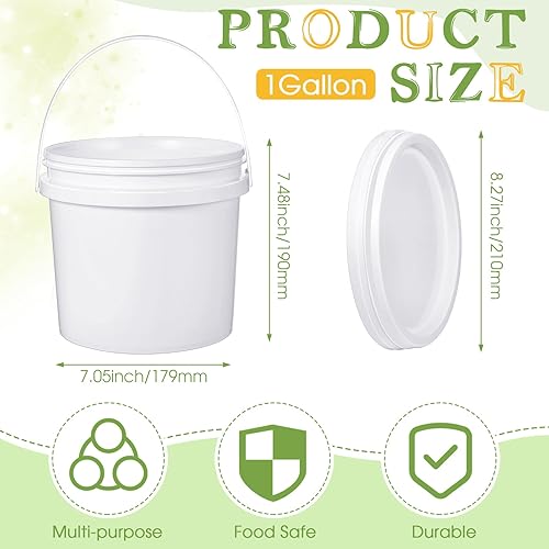 Miniatura 8 de 8 cubos de plástico con asa y tapa, contenedor duradero y resistente, seguro para alimentos, para almacenamiento multiusos, pintura, proyectos de