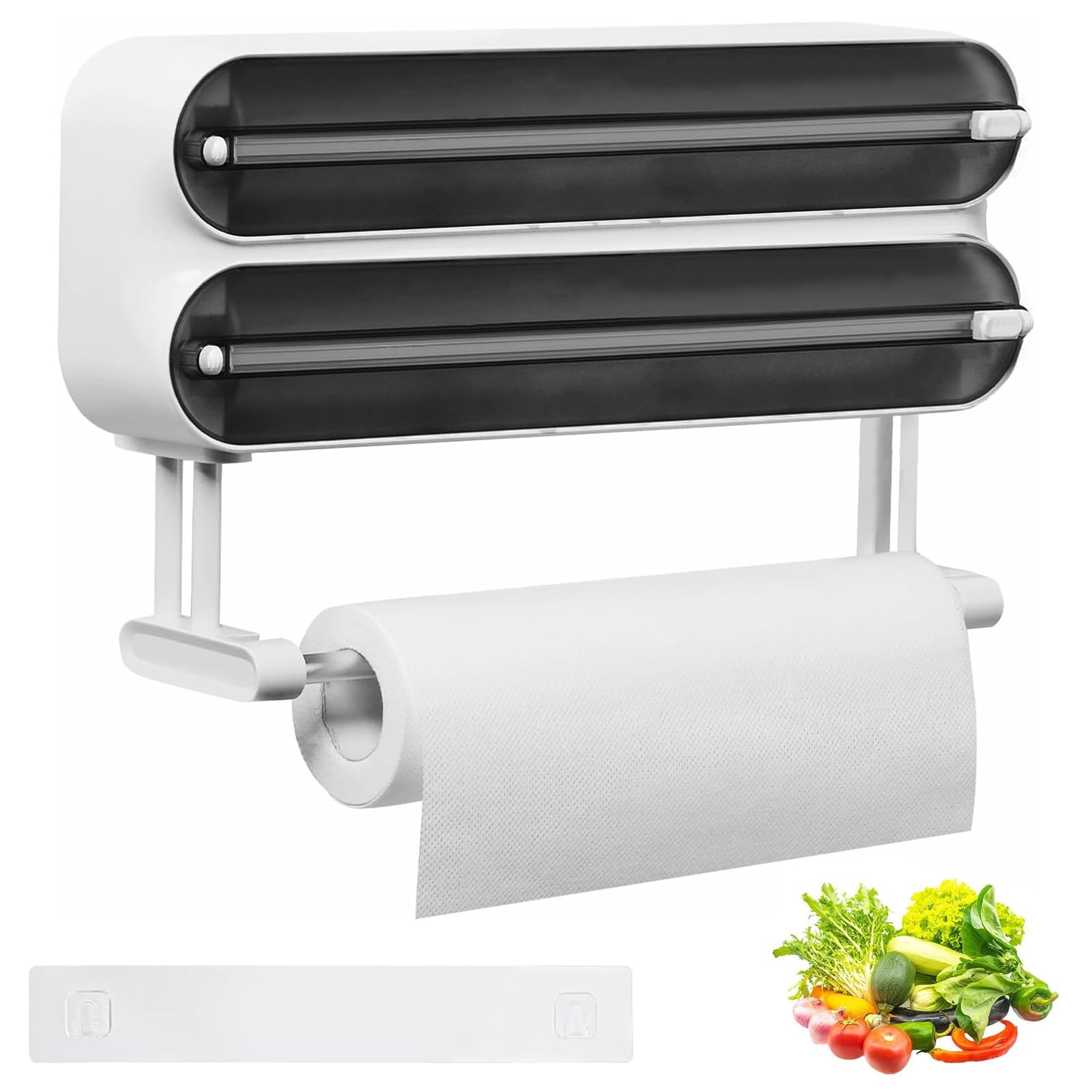 Dispensador de Papel y Película de Aluminio, 3 en 1, Soporte Magnético para Rollos de Cocina, Dispensador de Papel de Aluminio,Dispensador Papel Aluminio y Film con Portarrollos Cocina,Negro