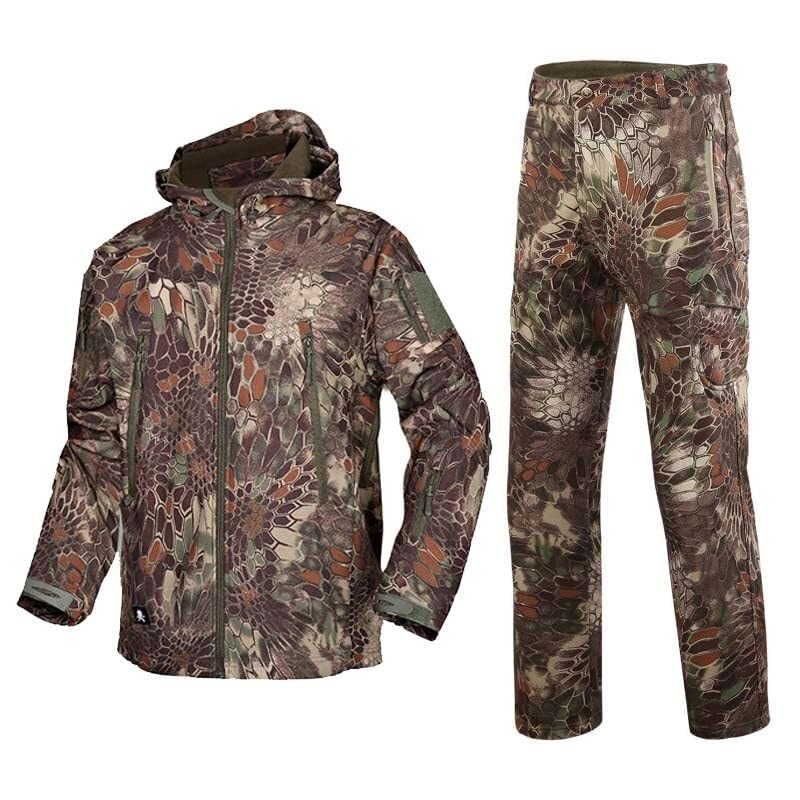 Taktisches Camouflage Softshell Hoody Jacke Mantel Hose Bekleidungsset