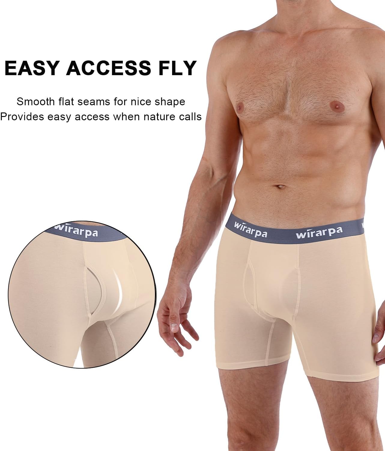 wirarpa Men's Boxer Briefs Cotton Stretch Underwear Open Fly Tagless Underpants Regular Leg 4 PackPack - Image 2