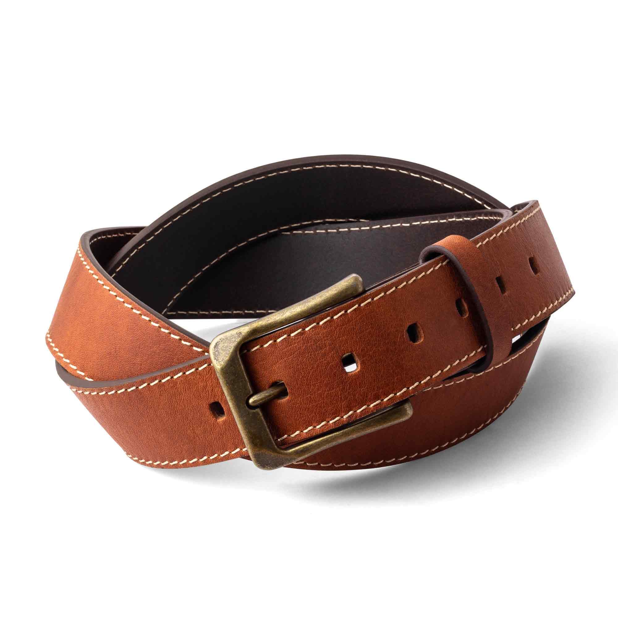 PEGAI McTROY 100% Full Grain Leather Belts for Men, Handmade, Buckle Design | Men's Leather Belt Ideal for Casual and Formal Wear l Irving [Stitched Rust, 54 (fits jeans 52)]