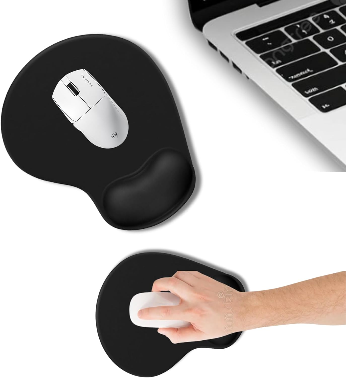 MP01 - Elips Bilek Destekli Mouse Pad | Konforlu, Kaymaz Taban, Ergonomik, Yumuşak, Ev,ofis (Siyah)