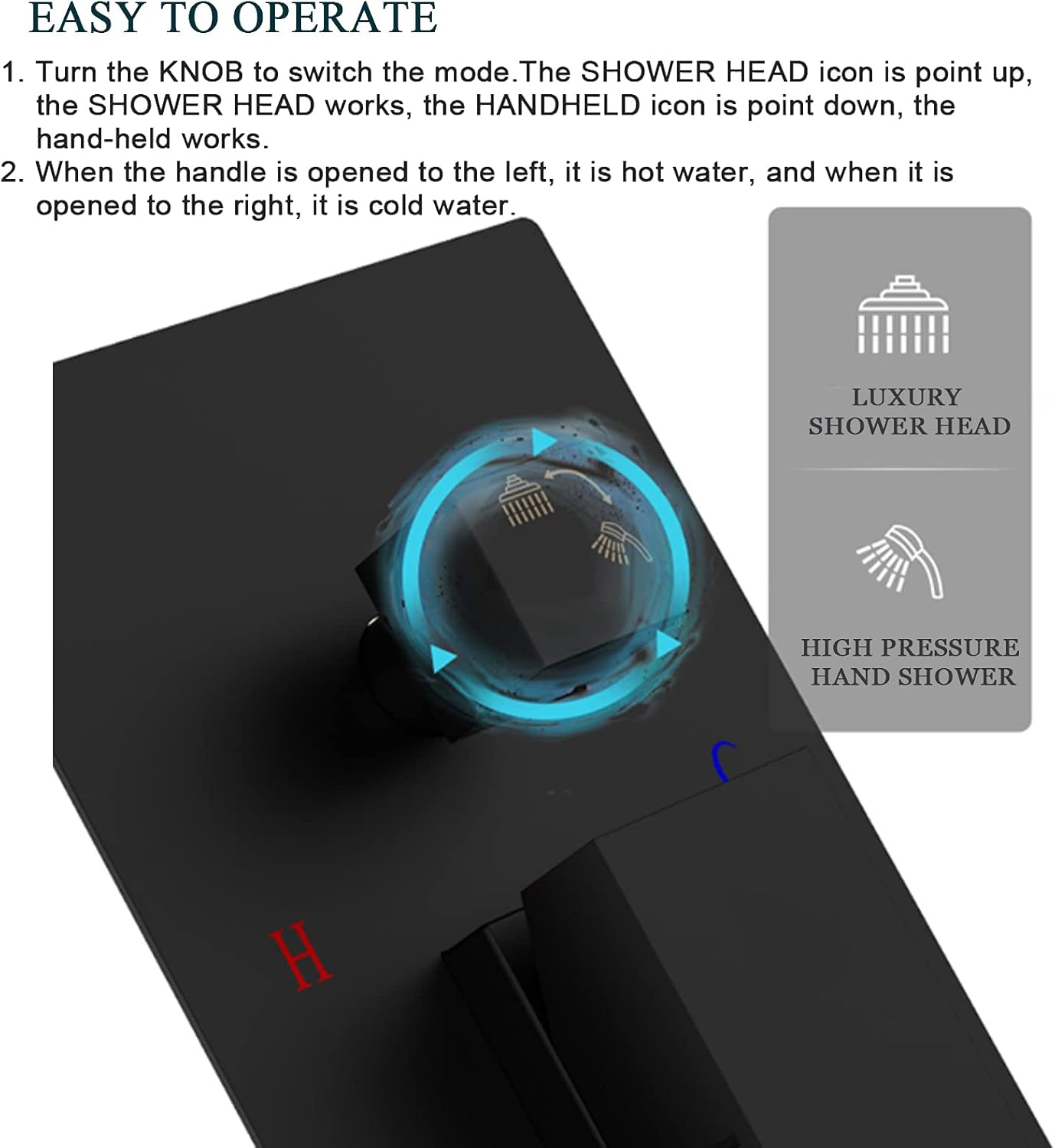 Suguword Shower Faucet Set Matte Black Rain Shower System with 12 Inch LED Square Rainfall Shower Head and and Handheld Spray Luxury Bathroom Shower Faucet Sets Complete Combo Set Wall Mounted