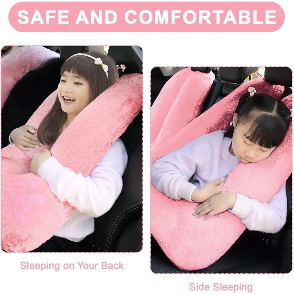 Cuscino da Viaggio, Cuscino da Viaggio per Bambini, Cuscino Multifunzionale A Forma di U per Auto, Supporti per Posteriore per Testa e Corpo (Rosa)