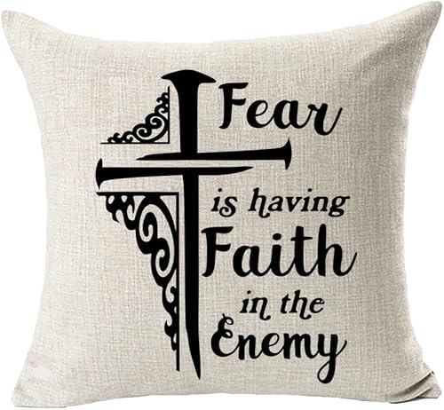 Encourage Decor Fear is Have Faith in The Enemy - Fundas de almohada para sofá, funda de almohada de 18 x 18 pulgadas, lino de doble cara Color:
