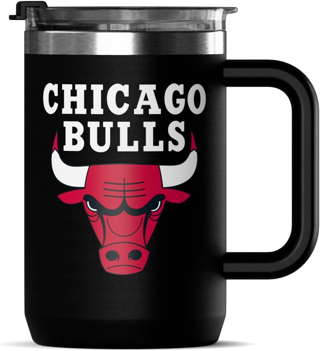 Hydrapeak x NBA Officially Licensed Chicago Bulls 18oz Insulated Coffee Mug with Flip Lid and Handle for Travel, Cold/Hot, Stainless Steel Coffee Cup Insulated, BPA-Free Double Walled, Tea Mug