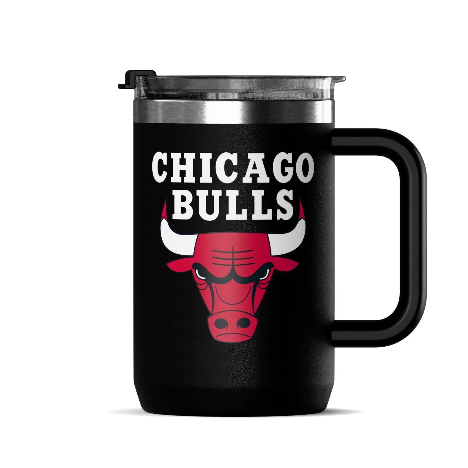Hydrapeak x NBA Officially Licensed Chicago Bulls 18oz Insulated Coffee Mug with Flip Lid and Handle for Travel, Cold/Hot, Stainless Steel Coffee Cup