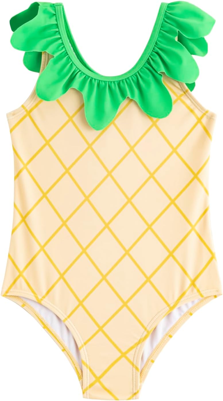 LIZENS Girls One Piece Swimwear 2-12years Ruffle Trim Pineapple Cute Tropical Fruit Beach Bathing Suit for Kids Swimsuit