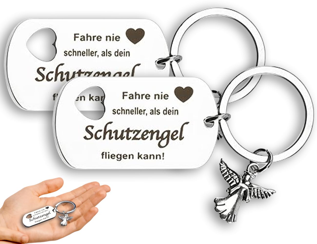 Portachiavi Angelo Custode Per Motociclisti - Regalo Portafortuna Con Messaggio Di Sicurezza, In MetallO Lucido - Foto 3