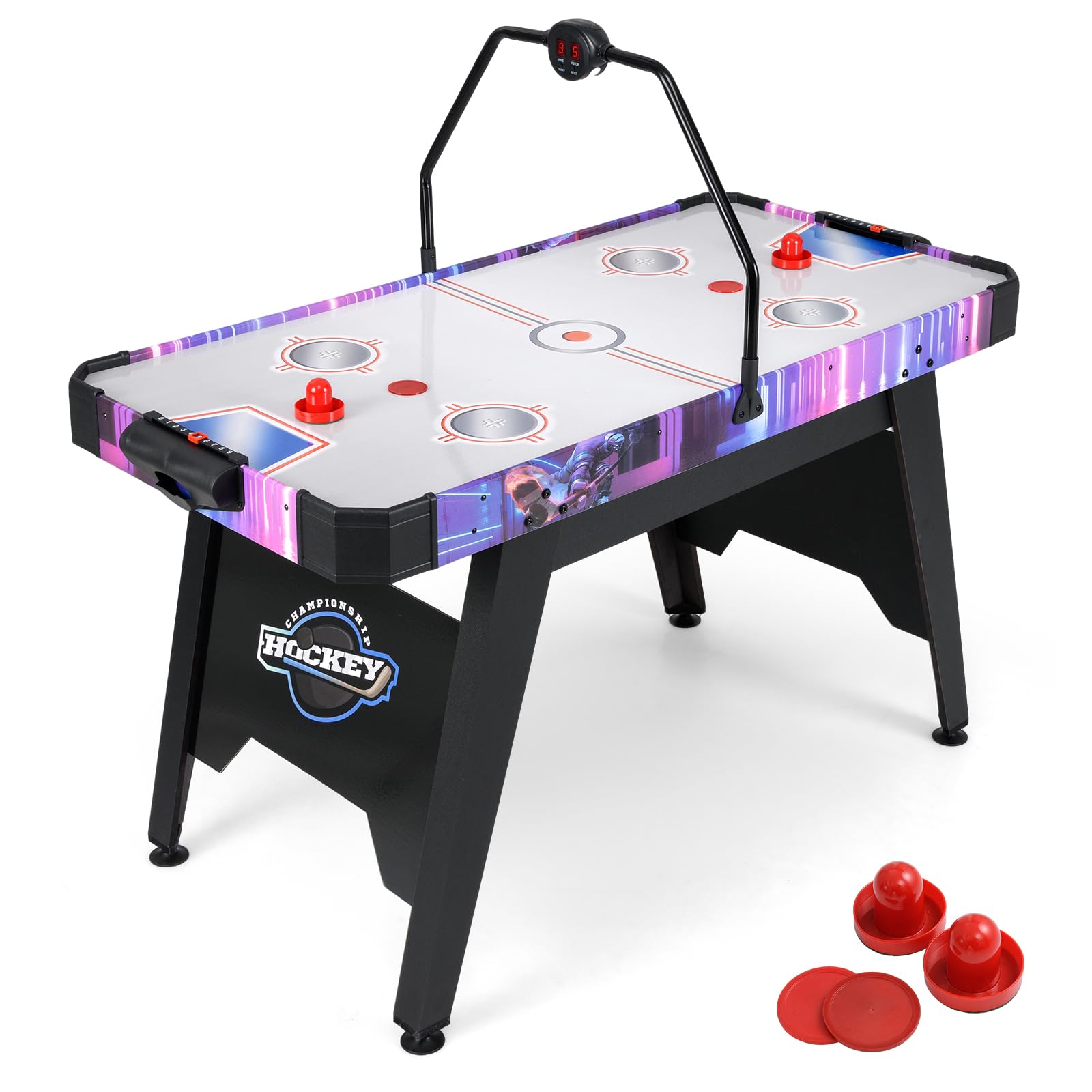 GOPLUS Table Air Hockey Enfants et Adultes, Table de Jeu de Palet Hockey avec Score Électronique LED& Lumières, Style Arcade avec 2 Palets, 2 Poignées