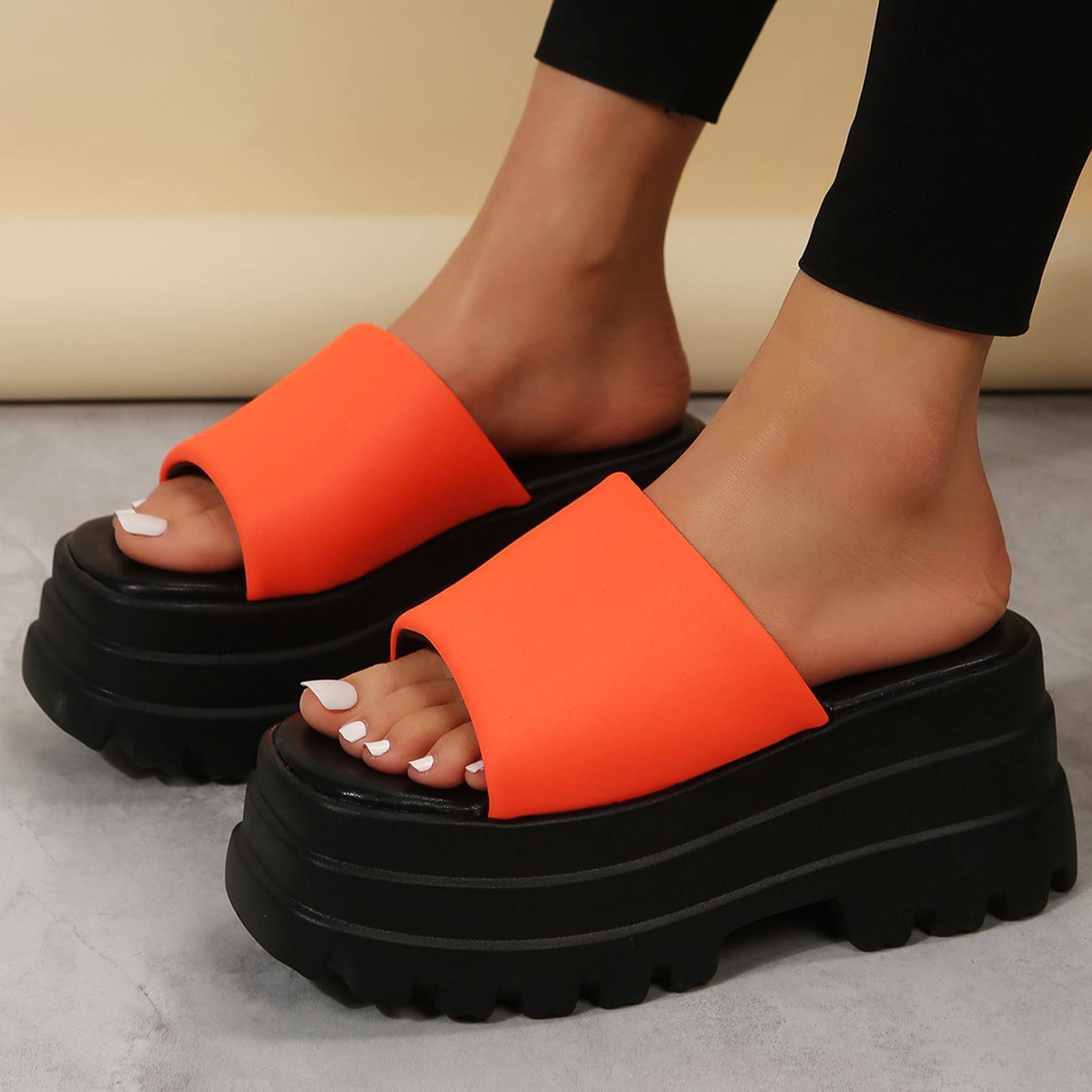 Ciabatte Ortopediche Donna Estate Tinta Unita In Tessuto Punta Piattaforma Impermeabile Sandali Con Suola Spessa Casa Pantofole Estive Piscina Eleganti Zeppa Confort Ortopedici Plateau