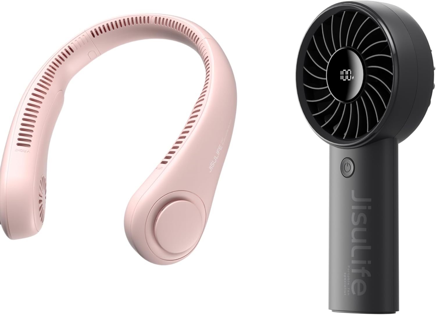 JISULIFE FA14 Hands Free Neck Fan & 2024 Powerful Handheld Fan Life4 with LED Display