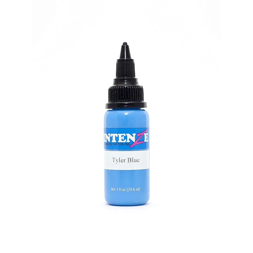 Intenze Tyler Blue Tattoo Ink 1oz with Excellent Long-Lasting Opacity, Made in USA, Exceptional Skin Coverage, Sterilized and Direct from The Manufacturer.