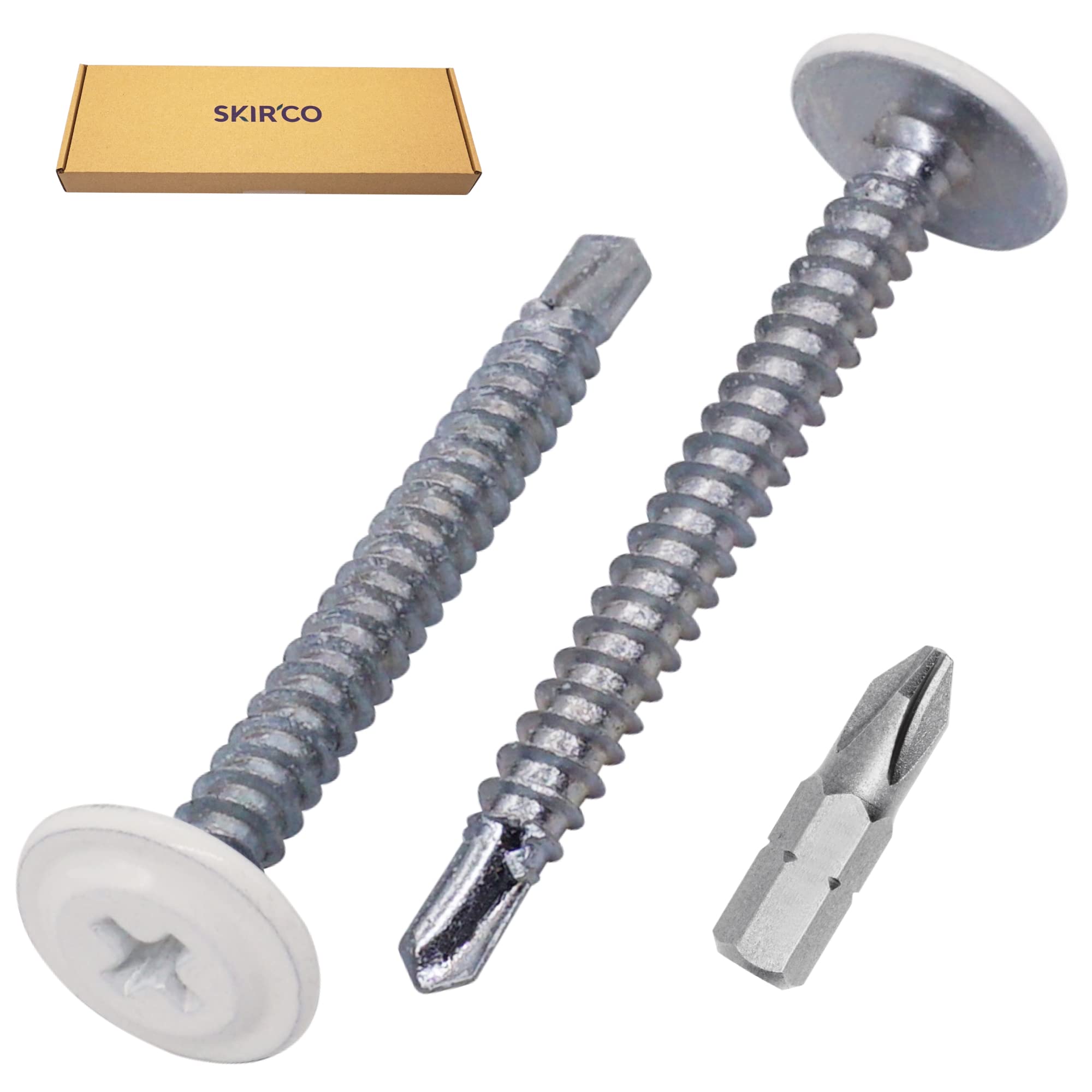 SKIR'CO (300 Stück) Lackierte selbstbohrende Schrauben 4,2 x 40 mm, Blechschraube, PH modifizierter Flachrundkopf (Reinweiß RAL 9010)