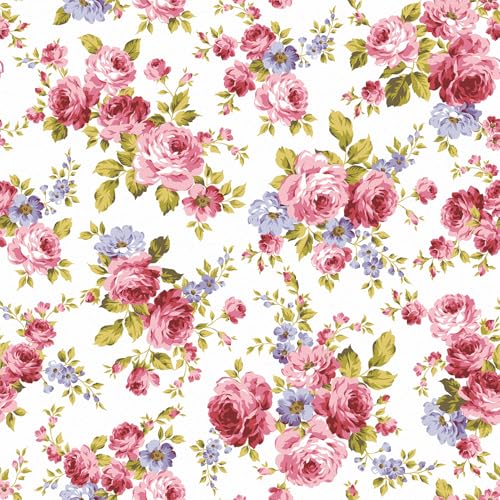 Skyblur Papel pintado autoadhesivo de flores para muebles, diseño de flores, papel pintado rosa, papel pintado para sala de estar, para armarios de cocina, 260 cm x 44,5 cm