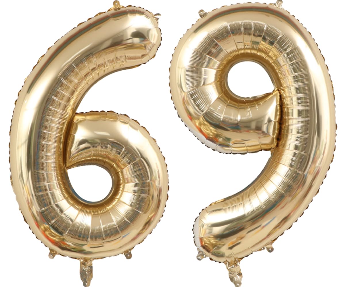 Light Gold Number 69 Foil Balloons 40 Inch White Gold 69 Mylar Balloon | 69th Birthday Big Giant Jumbo Helium Balloons 69 or 96 Anniversary Banquet Events Party Decorations Supplies