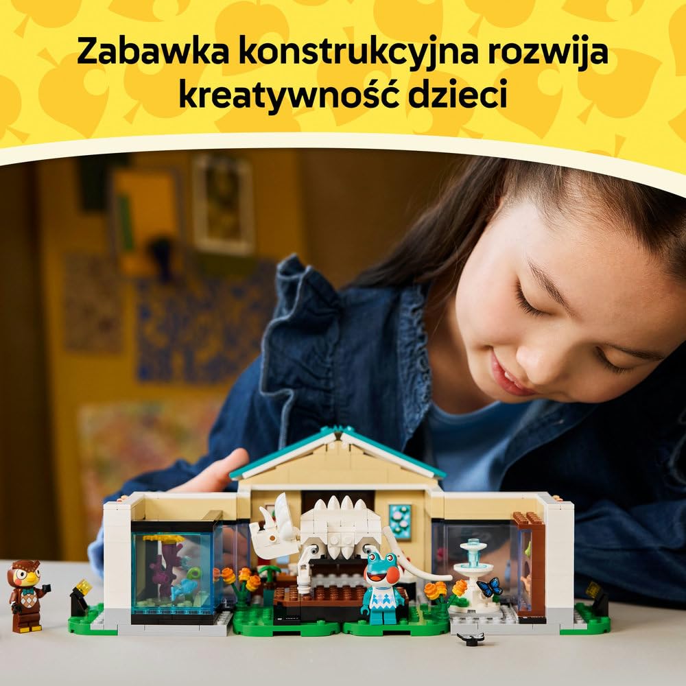 LEGO Animal Crossing Blathers i kolekcja muzealna, zabawka konstrukcyjna dla dzieci z minifigurkami i skamieniałością triceratopsa, pomysł na prezent dla 7-latka, chłopca i dziewczynki 77056